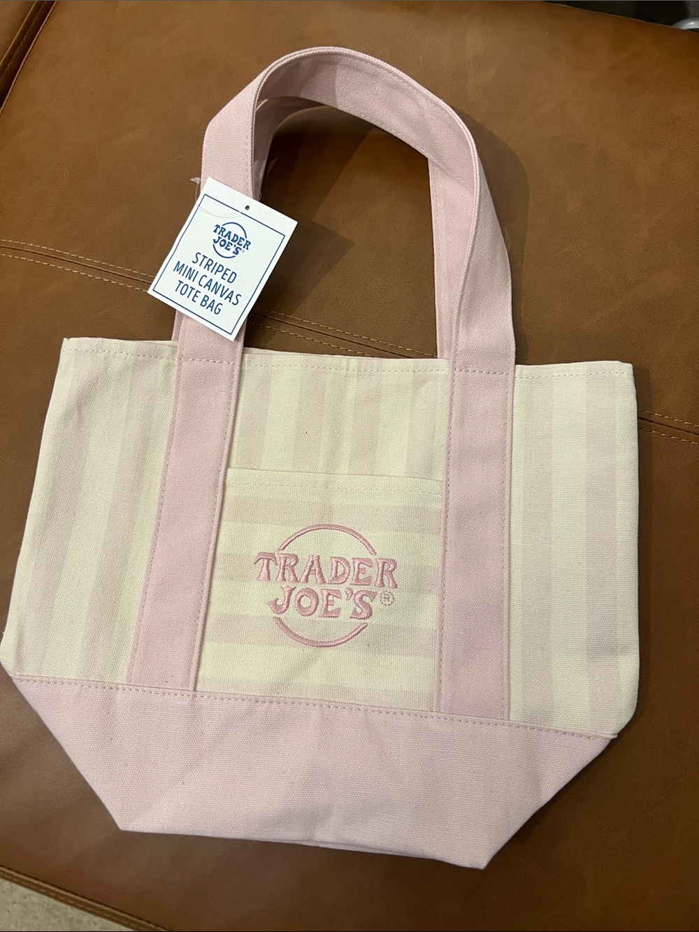 Traders Joes Pink Striped Mini Canvas Tote Bag